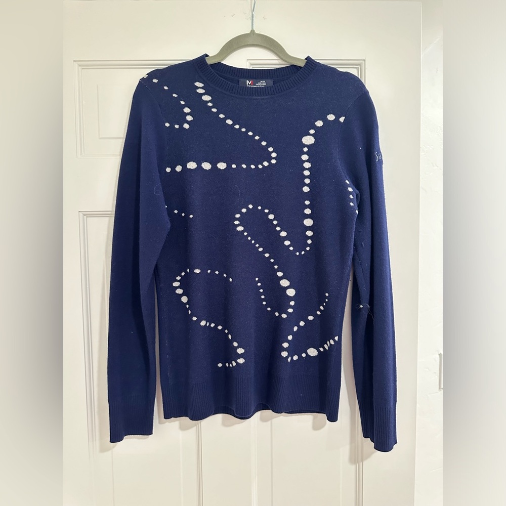Merino-Cashmere Intarsia Varsity Crewneck Sweater - Size M